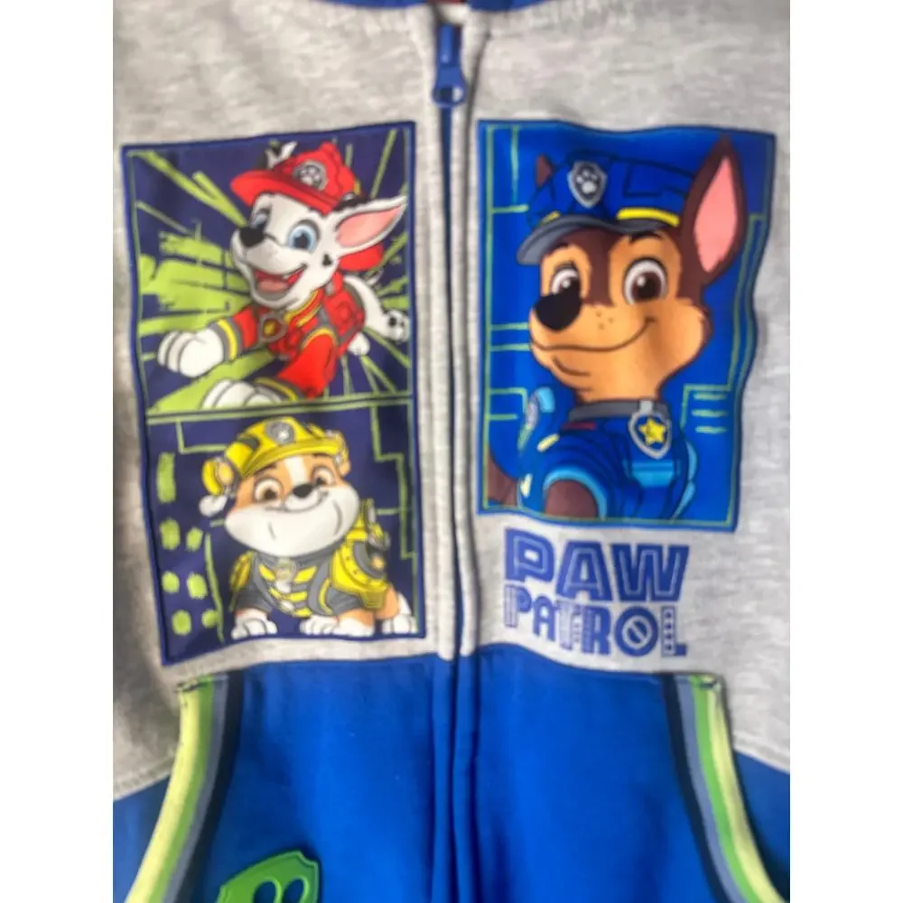 Paw Patrol Zip Up Hoodie Toddler Boys Blue Gray Chase Marshall Rubble Jacket 5/6